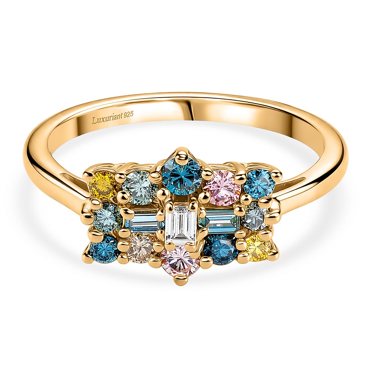 Luxuriant SI-G-H Lab Grown Multi Diamond Cluster Ring in 18K Vermeil Yellow Gold Plated Sterling Silver 0.50 Ct.