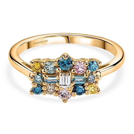 Luxuriant SI-G-H Lab Grown Multi Diamond Cluster Ring in 18K Vermeil Yellow Gold Plated Sterling Silver 0.50 Ct.