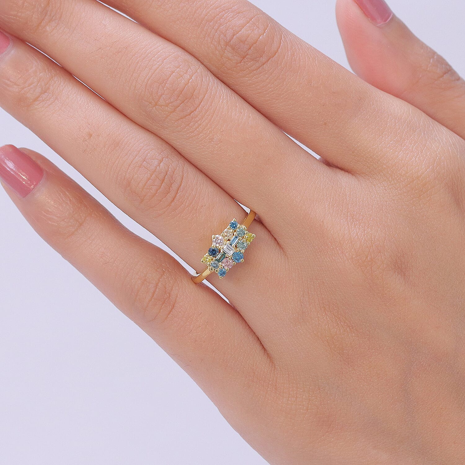 Luxuriant SI-G-H Lab Grown Multi Diamond Cluster Ring in 18K Vermeil Yellow Gold Plated Sterling Silver 0.50 Ct.