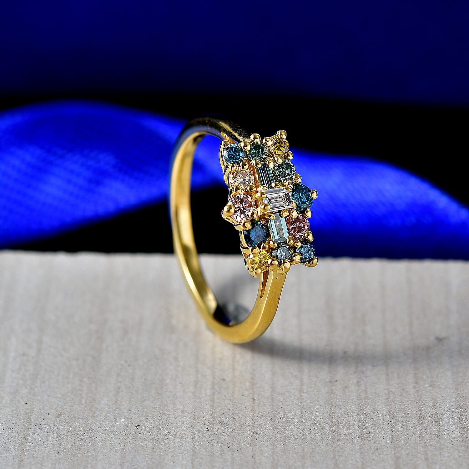 Luxuriant SI-G-H Lab Grown Multi Diamond Cluster Ring in 18K Vermeil Yellow Gold Plated Sterling Silver 0.50 Ct.