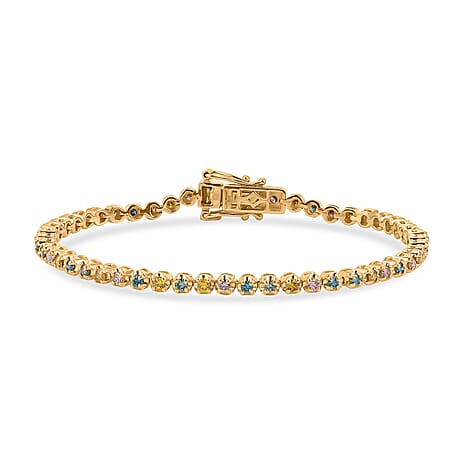Luxuriant - Lab Grown Multi Diamond (SI-G-H) Tennis Bracelet (Size - 7.5) with GB Lock Box in 18K Vermeil Yellow Gold Plated Sterling Silver 2.00 Ct, Silver Wt. 10.13 Gms