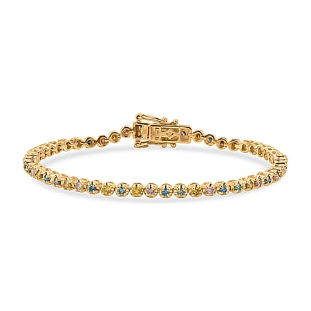 Luxuriant - Lab Grown Pink, Blue, Yellow & Green Diamond (VS) Tennis Bracelet (Size - 7.5) with GB Lock Box in 18K Gold Vermeil Sterling Silver 2.00 Ct, Wt. 10.13 Gms Luxuriant - Lab Grown Pink, Blue, Yellow & Green Diamond (VS) Tennis Bracelet (Size - 7.5) with GB Lock Box in 18K Gold Vermeil Sterling Silver 2.00 Ct, Wt. 10.13 Gms