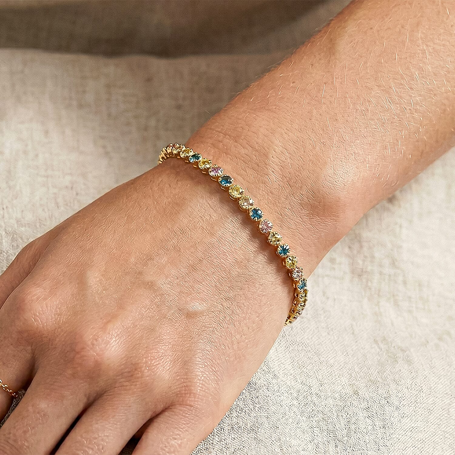 Luxuriant - Lab Grown Multi Diamond (SI-G-H) Tennis Bracelet (Size - 7.5) with GB Lock Box in 18K Vermeil Yellow Gold Plated Sterling Silver 2.00 Ct, Silver Wt. 10.13 Gms