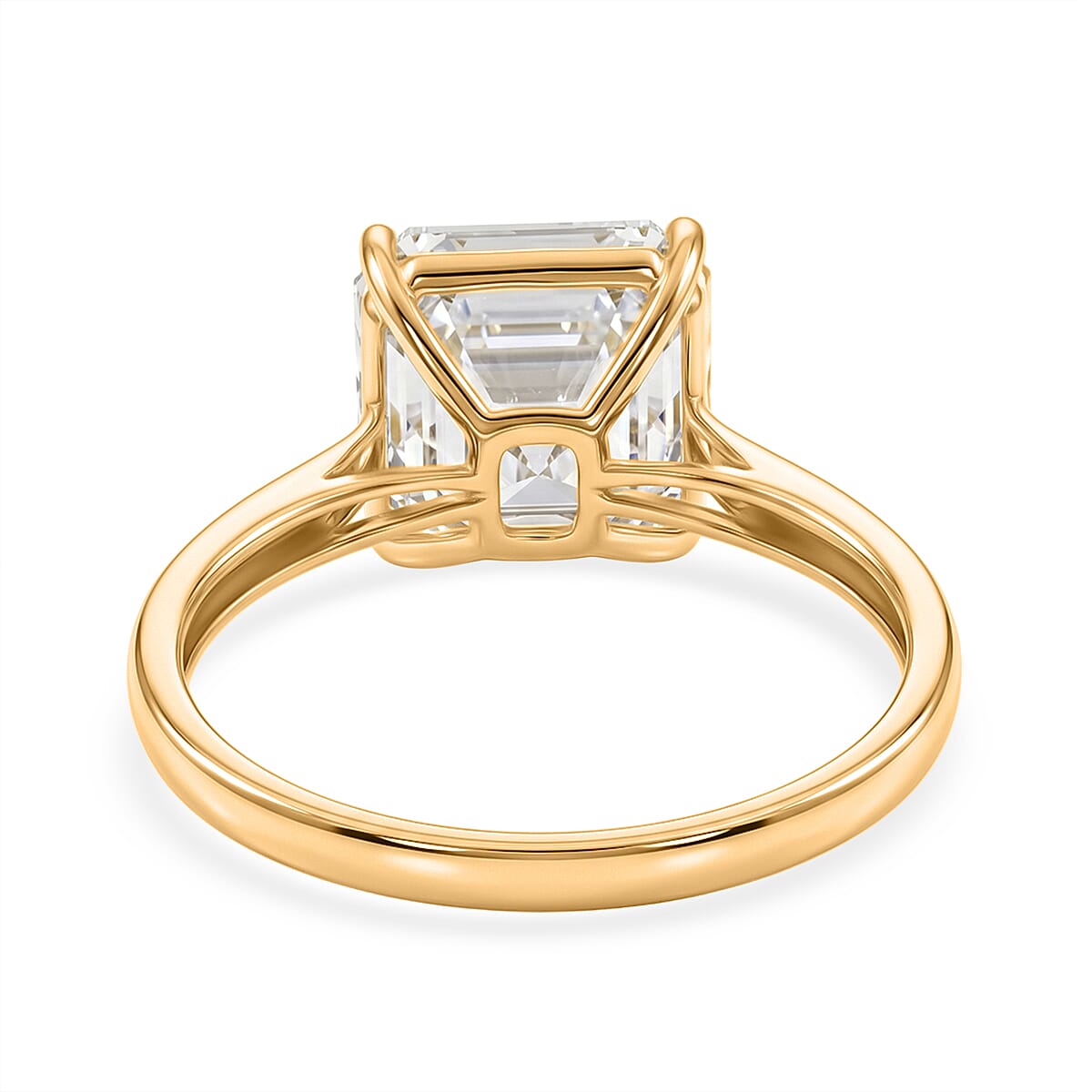 9K Yellow Gold Moissanite Asscher Cut Solitaire Ring 4.00 Ct.