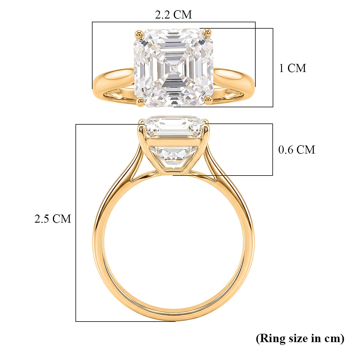 9K Yellow Gold Moissanite Asscher Cut Solitaire Ring 4.00 Ct.