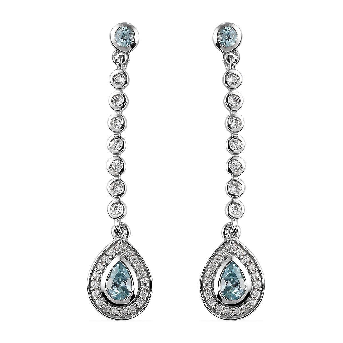 Blue Zircon & Natural Zircon Earrings in Platinum Overlay Sterling Silver 2.66 Ct.