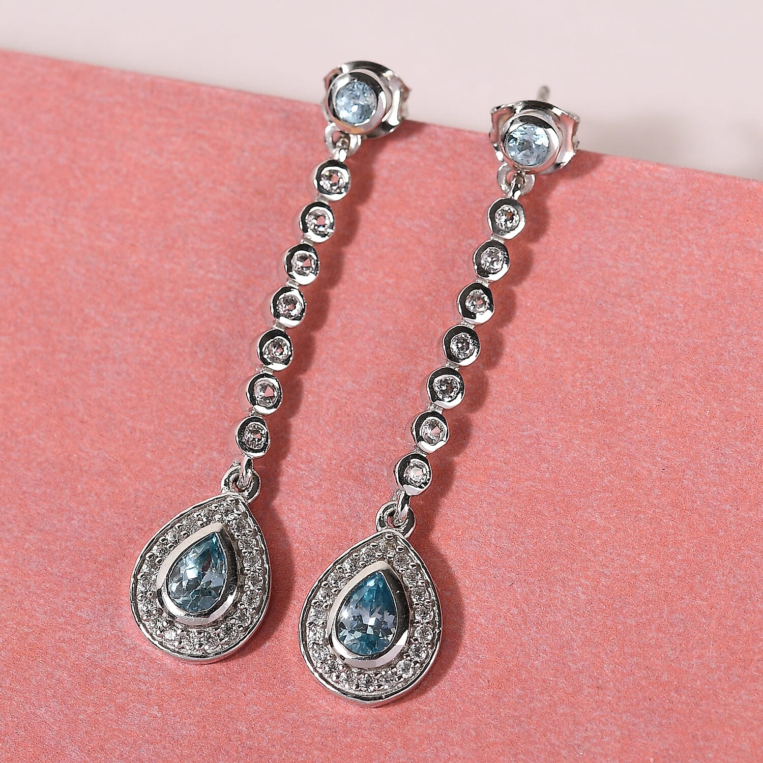 Blue Zircon & Natural Zircon Earrings in Platinum Overlay Sterling Silver 2.66 Ct.
