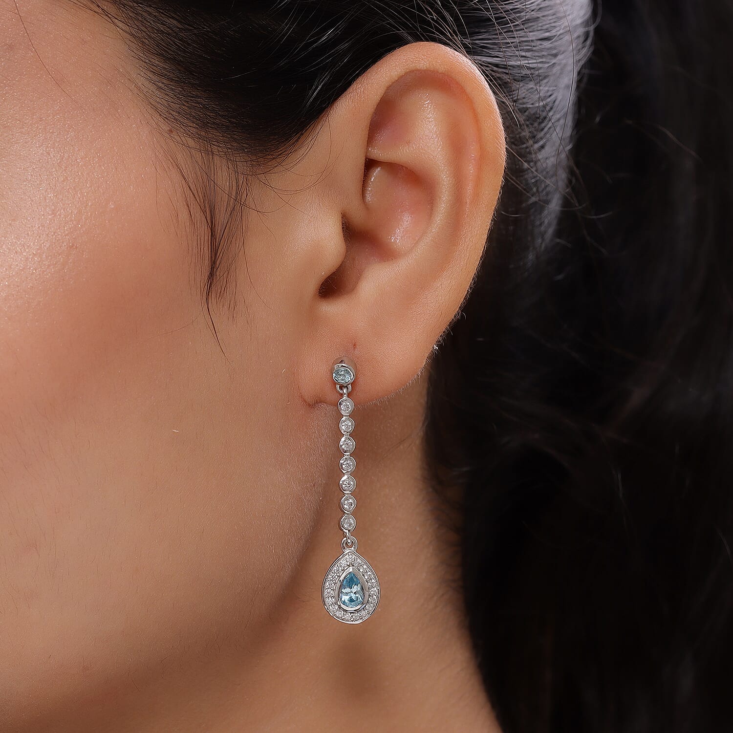 Blue Zircon & Natural Zircon Earrings in Platinum Overlay Sterling Silver 2.66 Ct.
