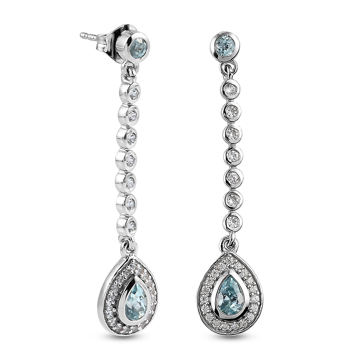 Blue Zircon & Natural Zircon Earrings in Platinum Overlay Sterling Silver 2.66 Ct.