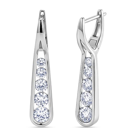 D'Joy - Moissanite Drop Earring with Clasp in Rhodium Overlay Sterling Silver 1.83 Ct.