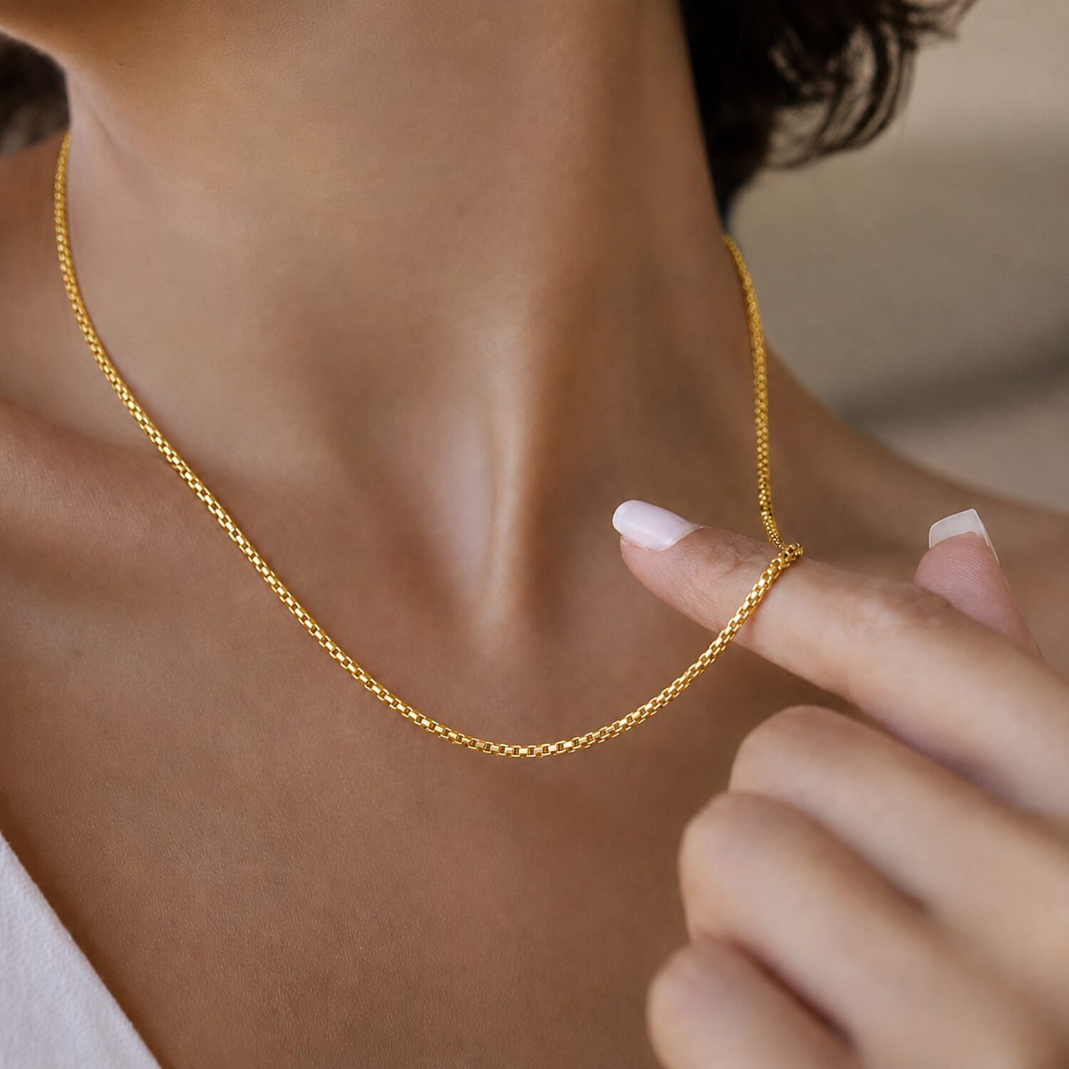 9K Yellow Gold Venziana Box Chain (Size - 18) with Lobster Clasp, Gold Wt. 3.00 Gms