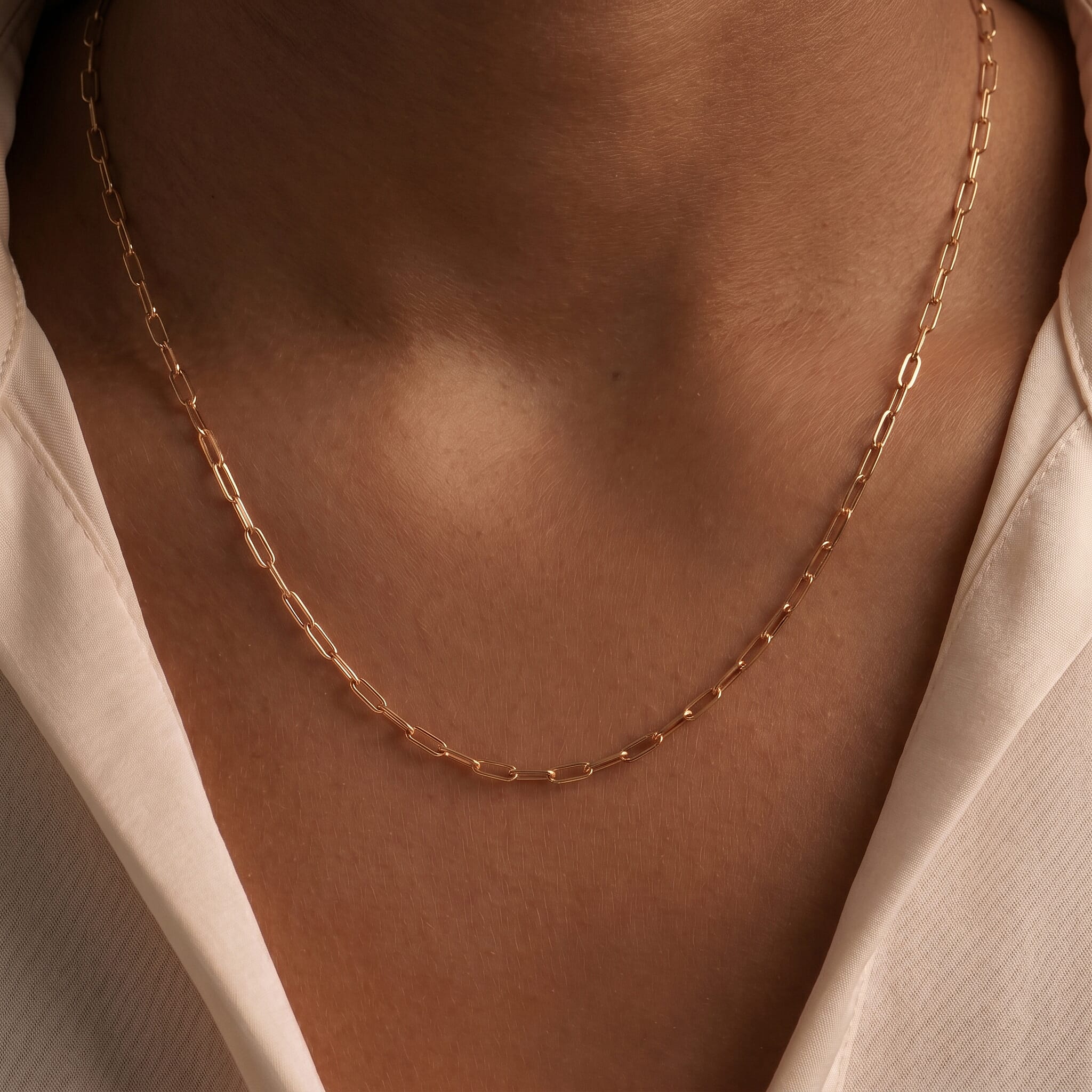 9K Yellow Gold Paperclip Necklace(Size - 16) with Lobster Clasp