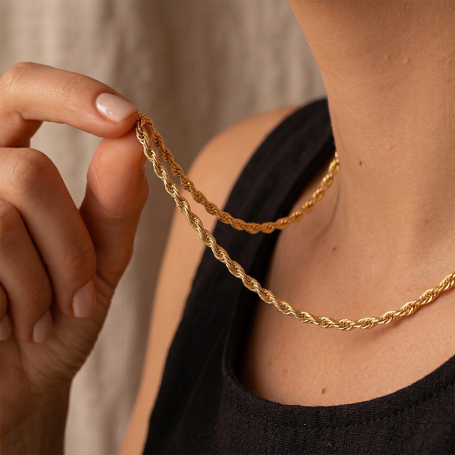 9K Yellow Gold Rope Chain (Size - 16) with Lobster Clasp, Gold Wt.7.10 Gms