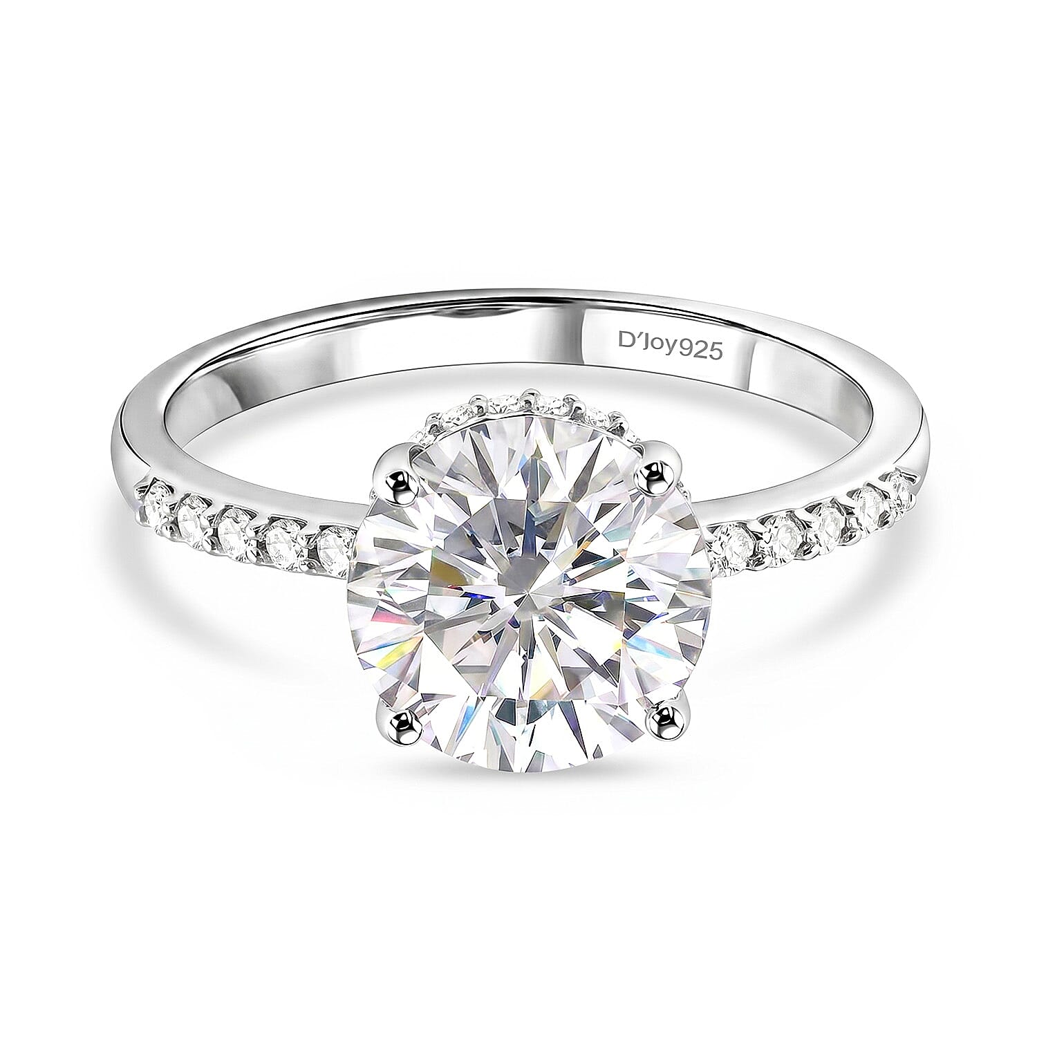 D'Joy -  Crown inspired Moissanite Solitaire Ring in Rhodium Overlay Sterling Silver  3.30 Ct.