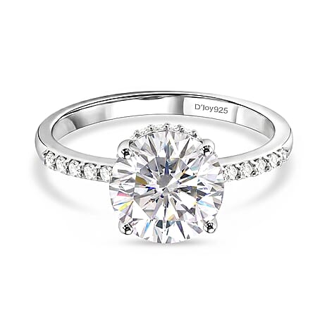 D'Joy -  Crown inspired Moissanite Solitaire Ring in Rhodium Overlay Sterling Silver  3.30 Ct.