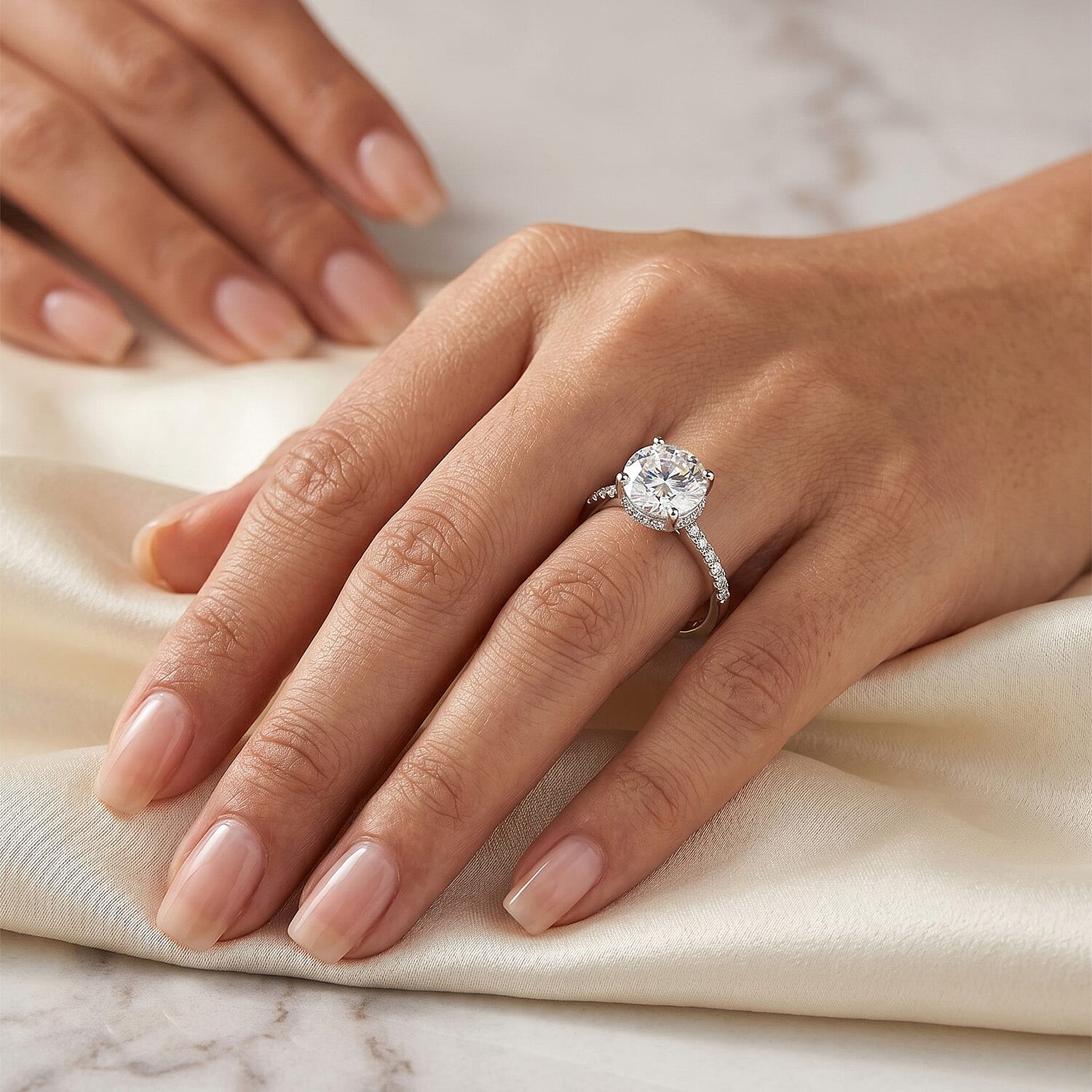 D'Joy -  Crown inspired Moissanite Solitaire Ring in Rhodium Overlay Sterling Silver  3.30 Ct.