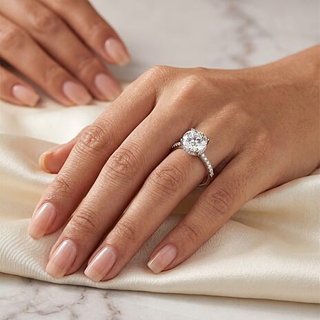 D'Joy -  Crown inspired Moissanite Solitaire Ring in Rhodium Overlay Sterling Silver  3.30 Ct.