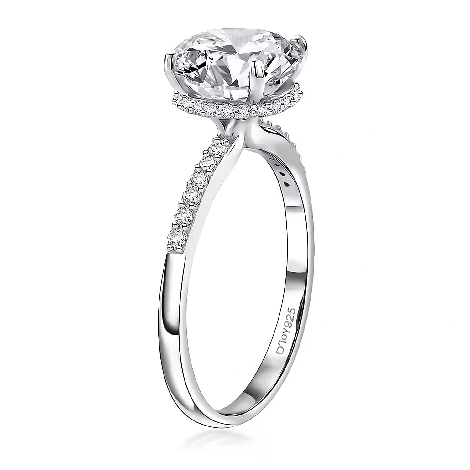 D'Joy -  Crown inspired Moissanite Solitaire Ring in Rhodium Overlay Sterling Silver  3.30 Ct.