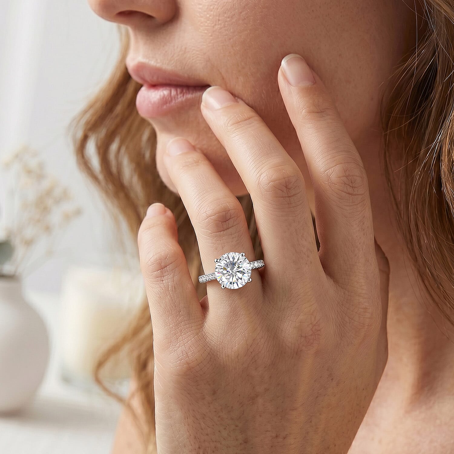 D'Joy -  Crown inspired Moissanite Solitaire Ring in Rhodium Overlay Sterling Silver  3.30 Ct.