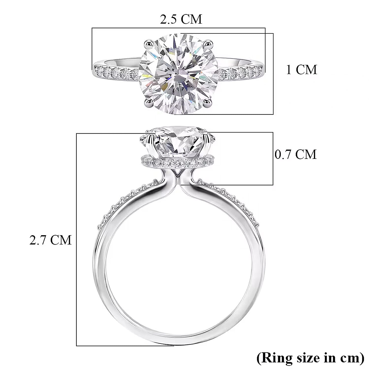 D'Joy -  Crown inspired Moissanite Solitaire Ring in Rhodium Overlay Sterling Silver  3.30 Ct.