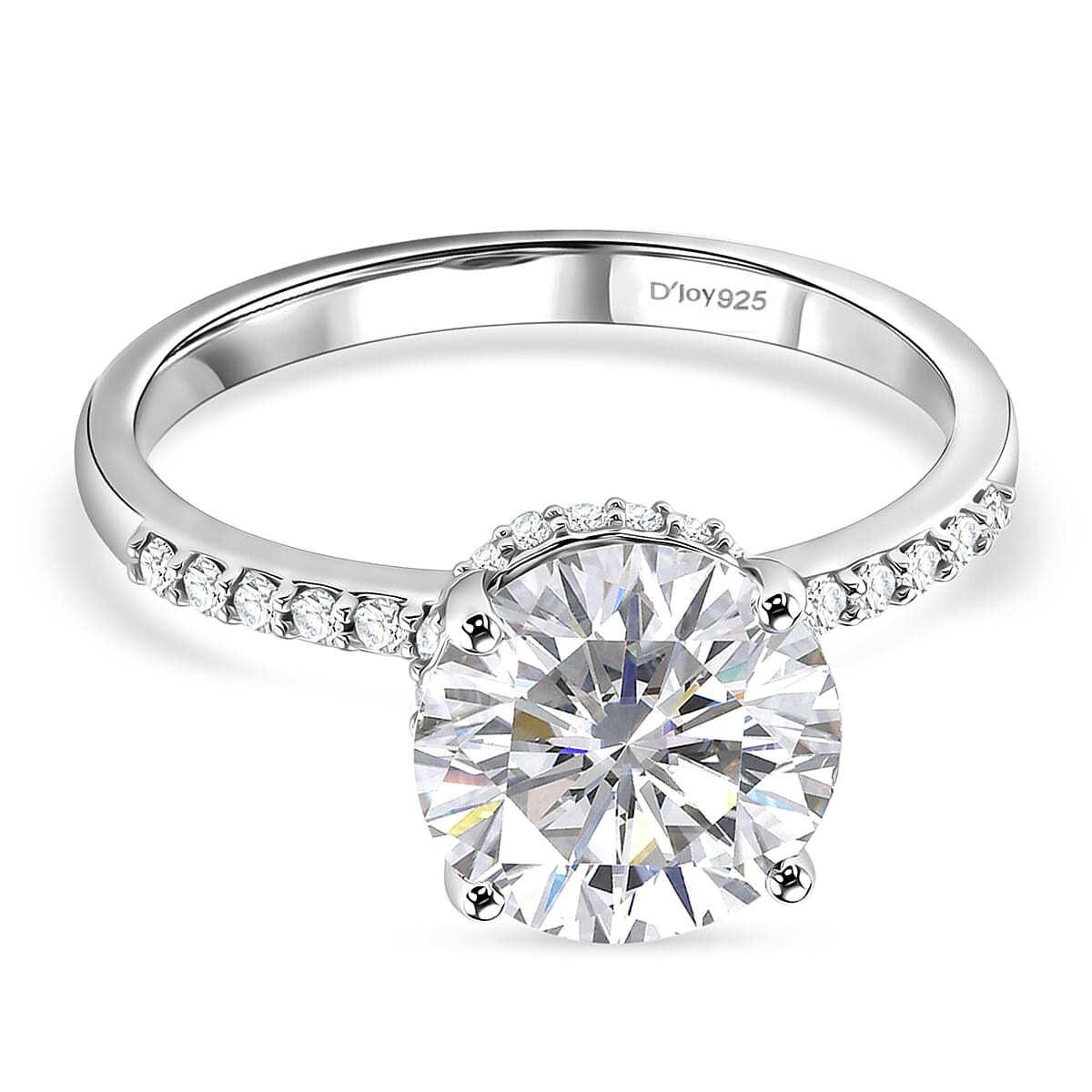 D'Joy - Moissanite Solitaire Ring in Rhodium Overlay Sterling Silver  3.30 Ct.