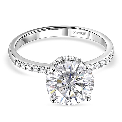 D'Joy - Moissanite Solitaire Ring in Rhodium Overlay Sterling Silver  3.30 Ct.