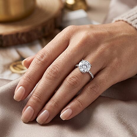 D'Joy -  Crown inspired Moissanite Solitaire Ring in Rhodium Overlay Sterling Silver  3.30 Ct.