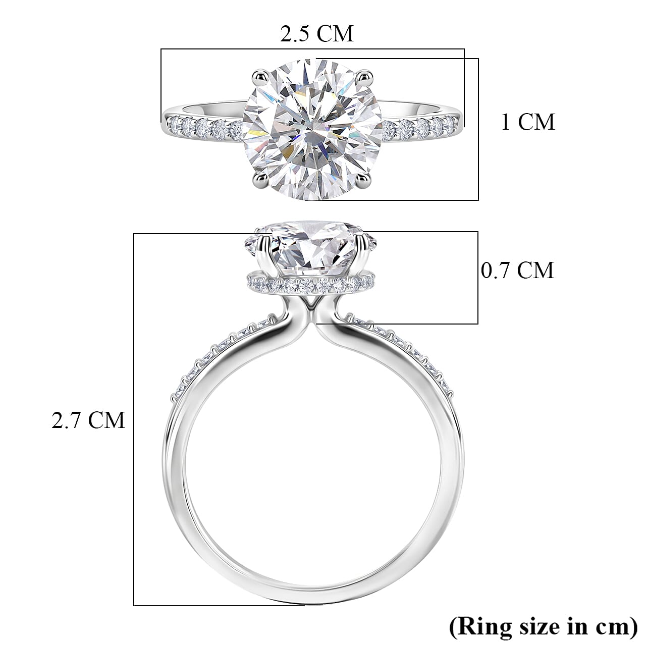 D'Joy - Moissanite Solitaire Ring in Rhodium Overlay Sterling Silver  3.30 Ct.