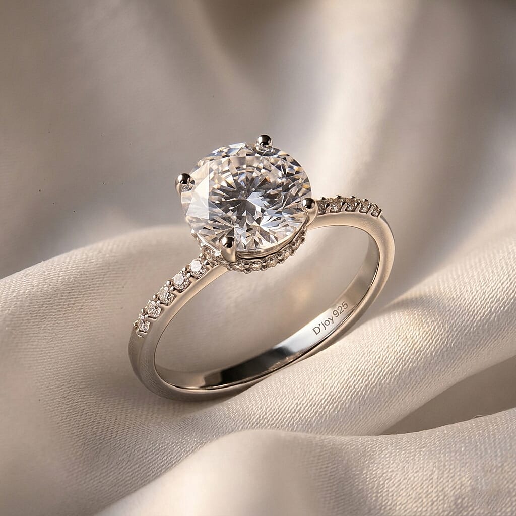 D'Joy - Moissanite Solitaire Ring in Rhodium Overlay Sterling Silver  3.30 Ct.