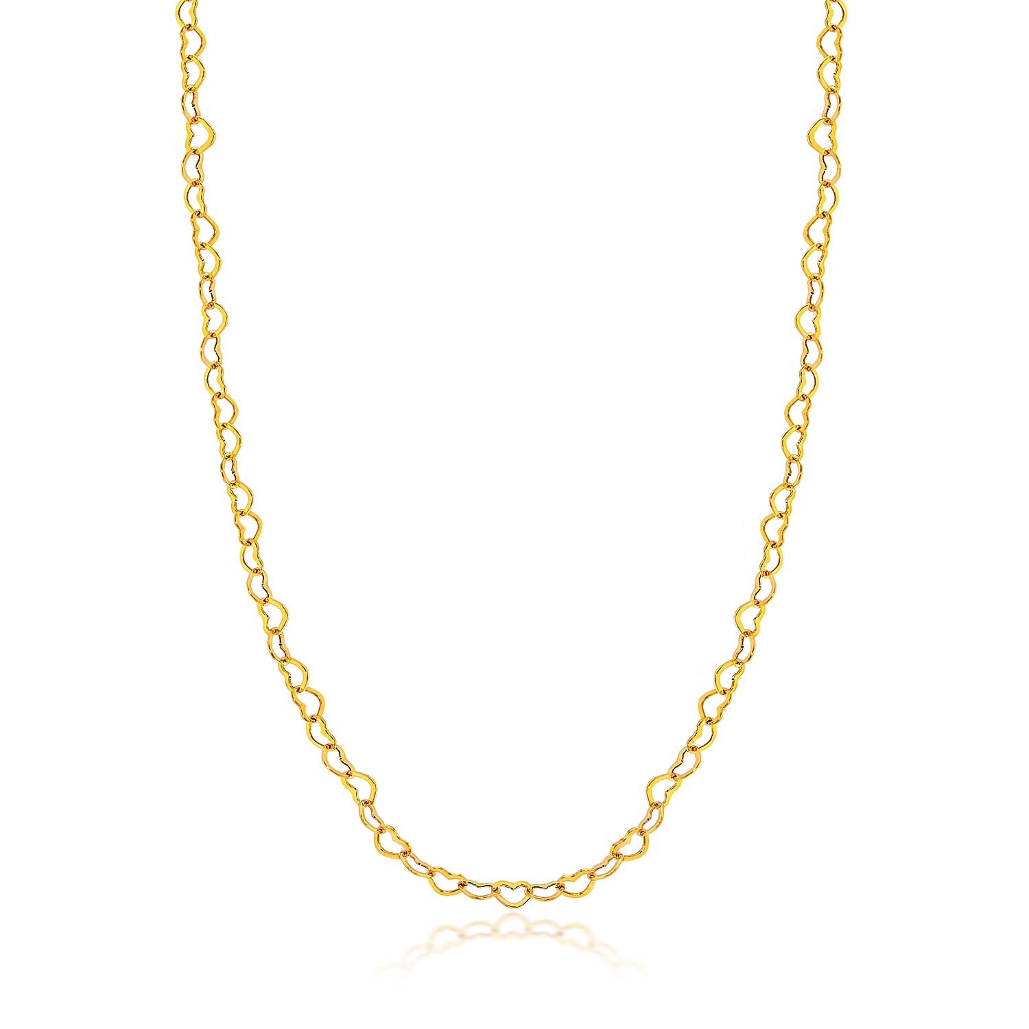 9K Yellow Gold Mirror Heart Link Chain (Size - 18) with Spring Ring Clasp