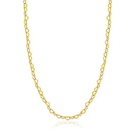 9K Yellow Gold Mirror Heart Link Chain (Size - 20) with Spring Ring Clasp