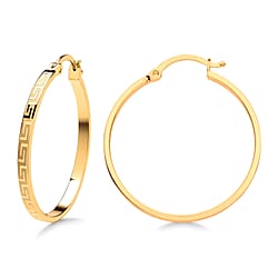 9K Yellow Gold Greek Key Hoop Earrings