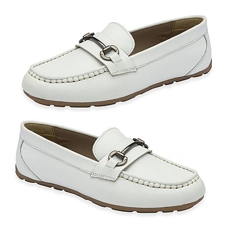 Ravel Womens Dutton Leather Classic Loafers (Size 4) - White