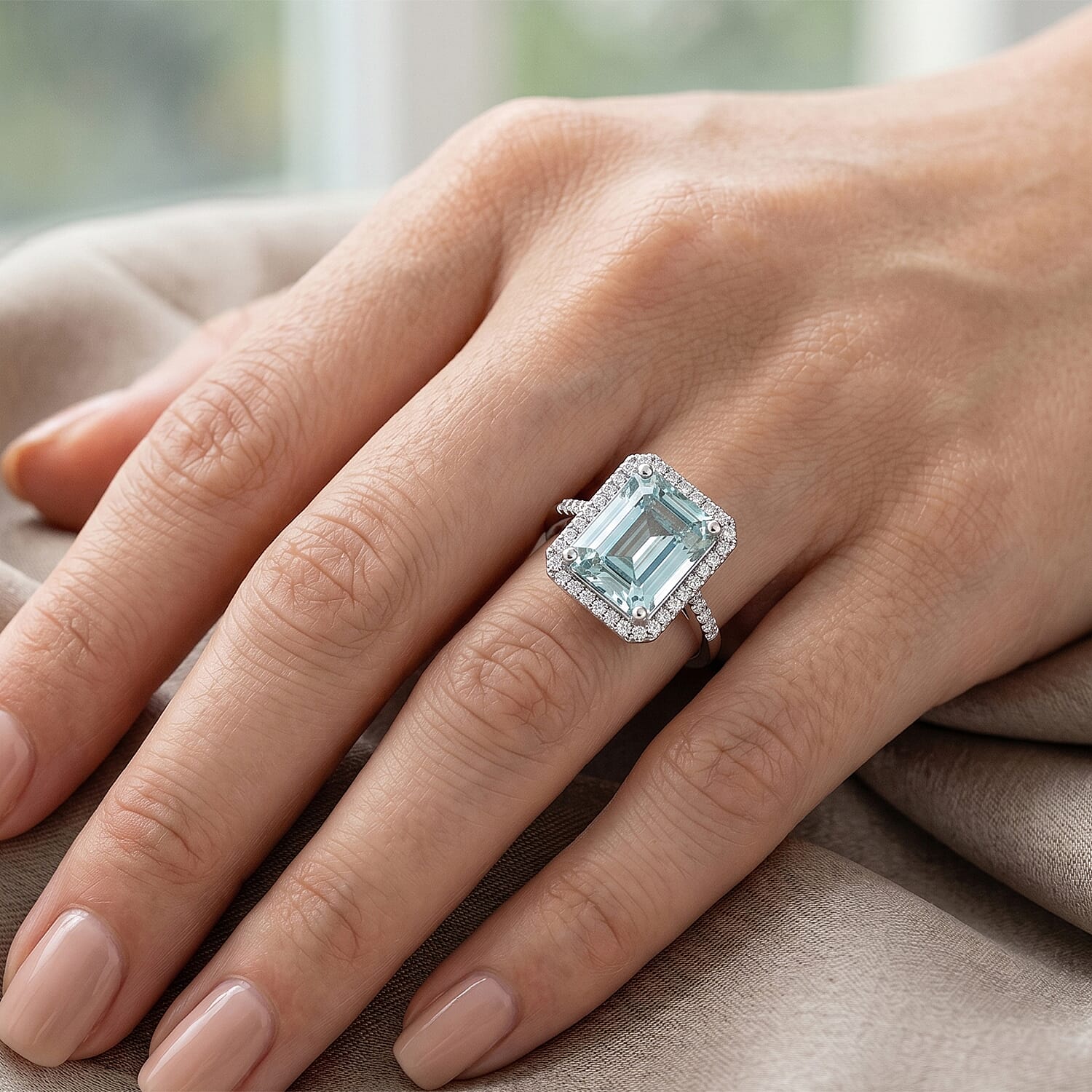 D'Joy - Paraiba Moissanite Halo Ring in Rhodium Overlay Sterling Silver 6.65 Ct.