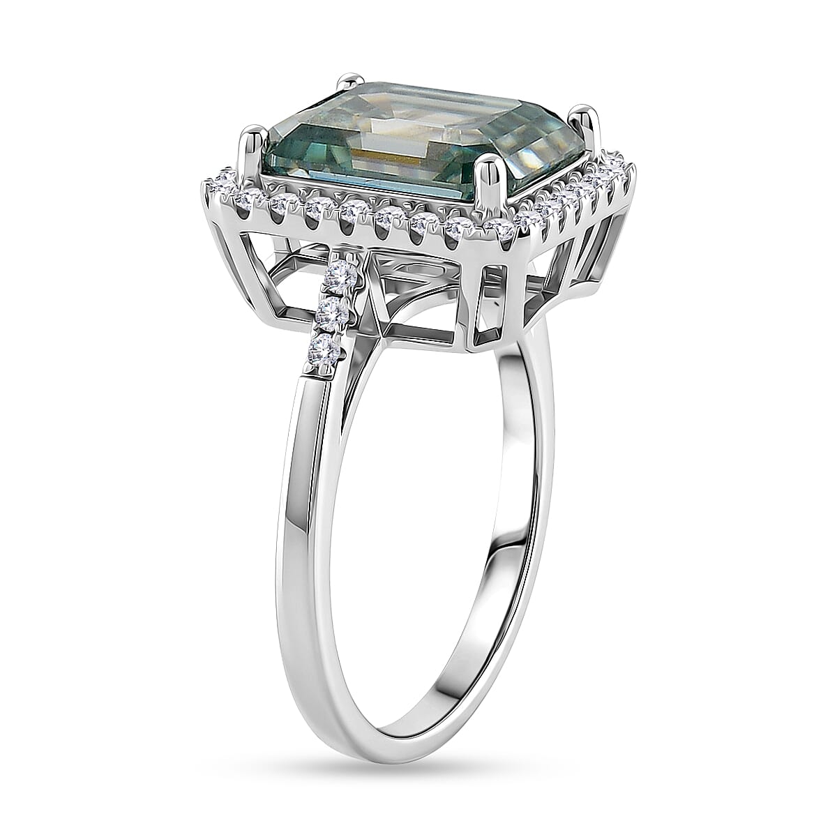 D'Joy - Paraiba Moissanite Halo Ring in Rhodium Overlay Sterling Silver 6.65 Ct.