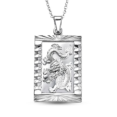 Dragon Emblem Necklace (Size - 20-2 Ext) in Silver Tone
