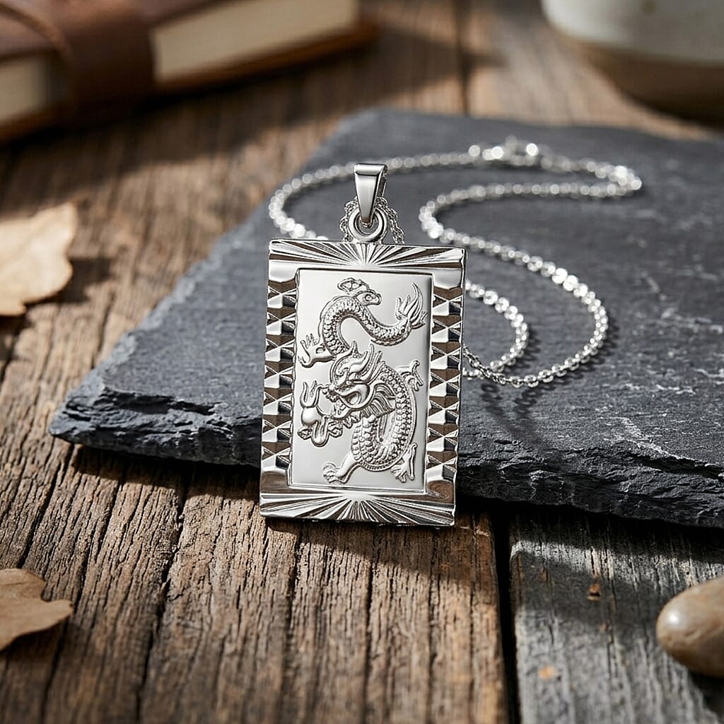 Dragon Emblem Necklace (Size - 20-2 Ext) in Silver Tone