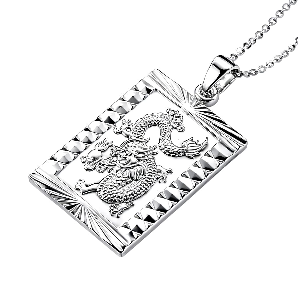 Dragon Emblem Necklace (Size - 20-2 Ext) in Silver Tone