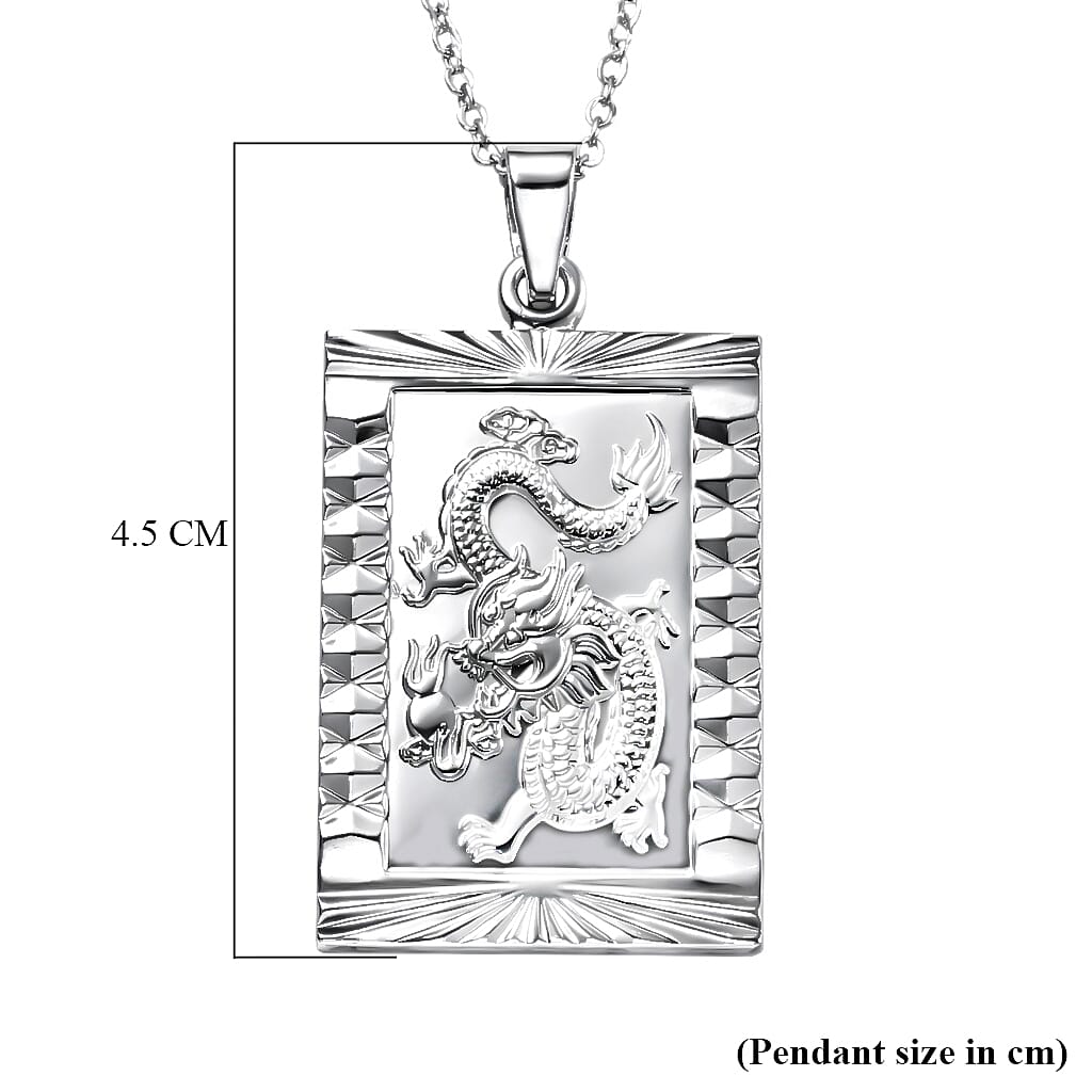 Dragon Emblem Necklace (Size - 20-2 Ext) in Silver Tone