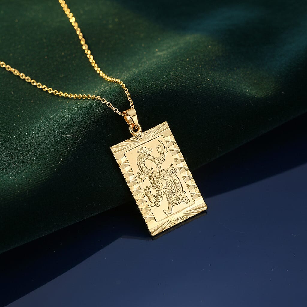 Dragon Emblem Necklace (Size - 20-2 Ext) in Yellow Gold Tone