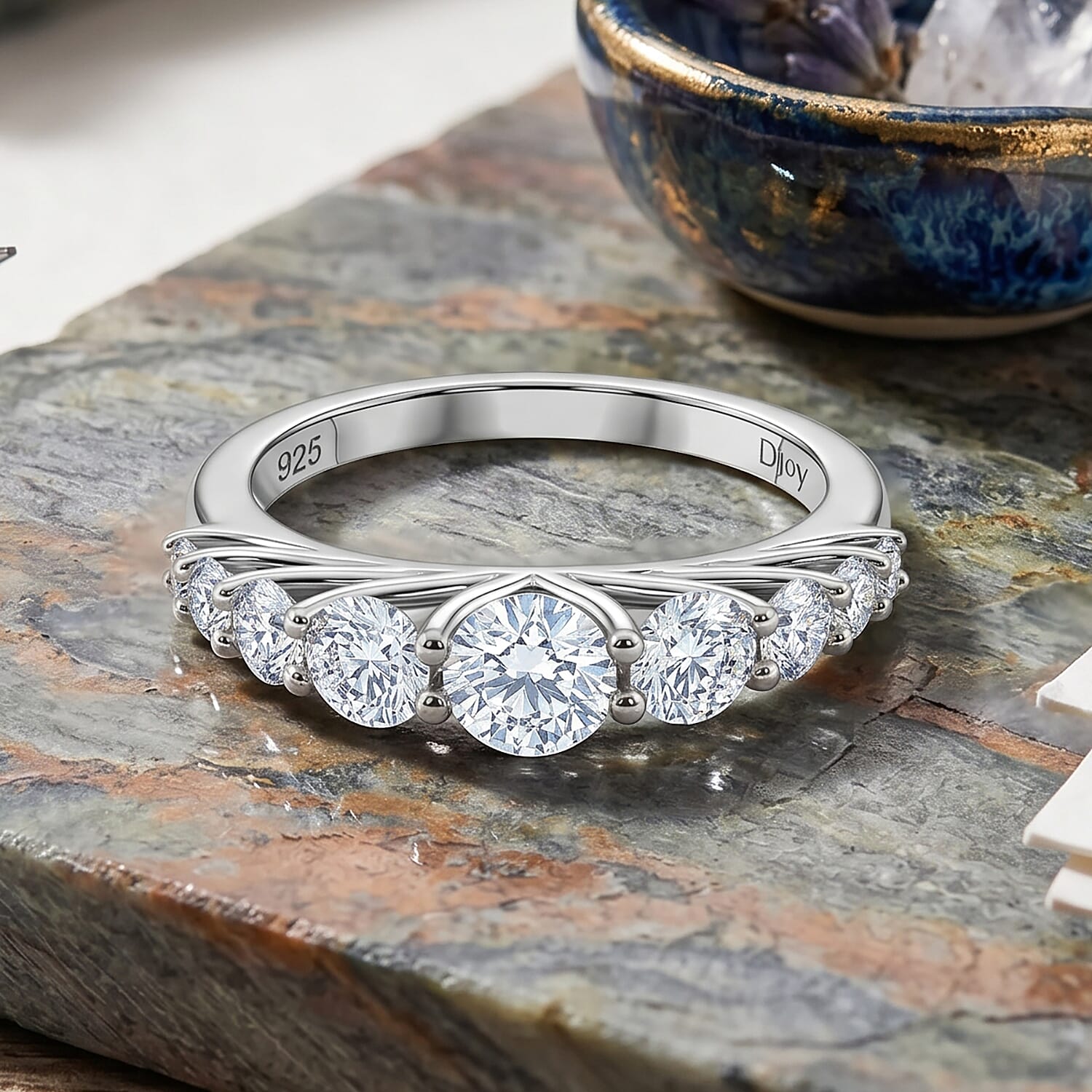 D'Joy - Moissanite Ring in Rhodium Overlay Sterling Silver 1.34 Ct.