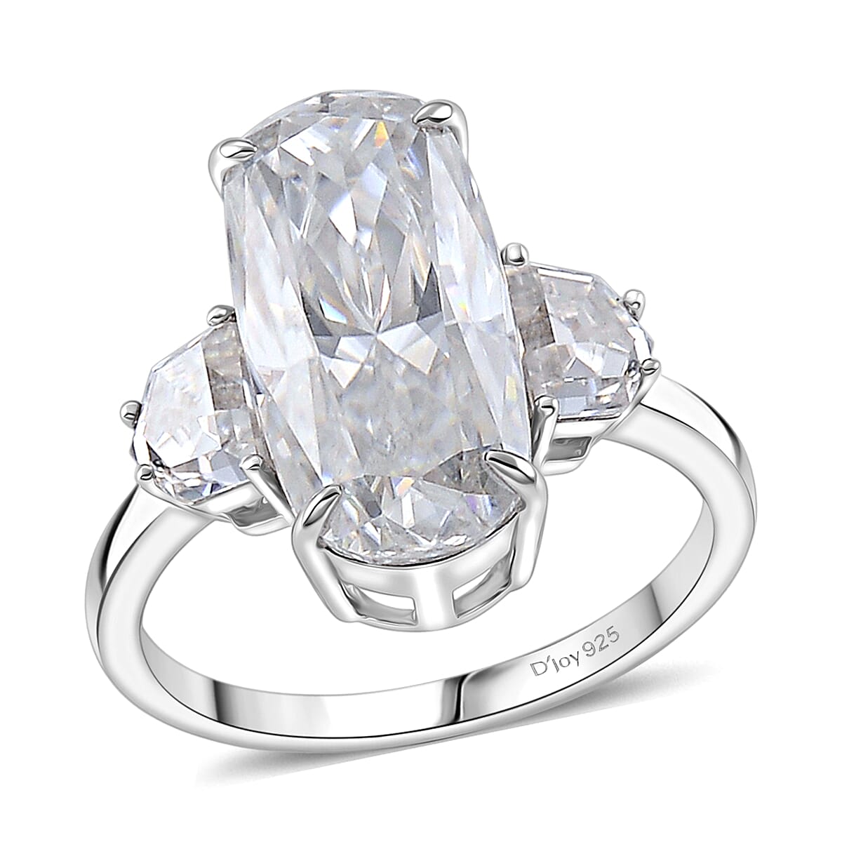 D'Joy - Moissanite Trilogy Ring in Rhodium Overlay Sterling Silver  7.00 Ct.