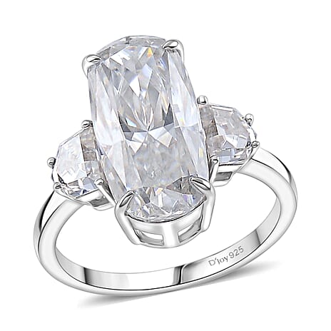 D'Joy - Moissanite Trilogy Ring in Rhodium Overlay Sterling Silver  7.00 Ct.