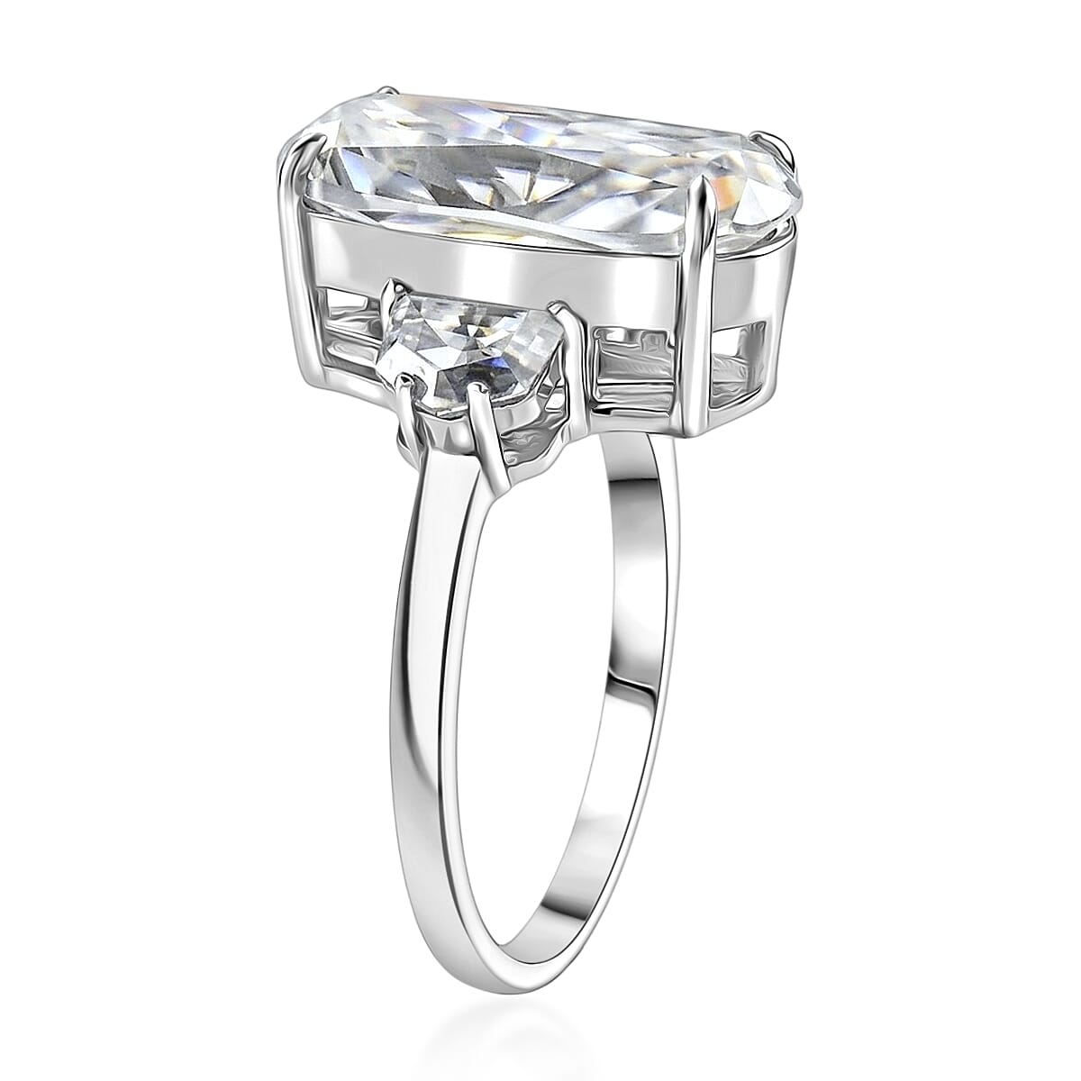 D'Joy - Moissanite Trilogy Ring in Rhodium Overlay Sterling Silver  7.00 Ct.