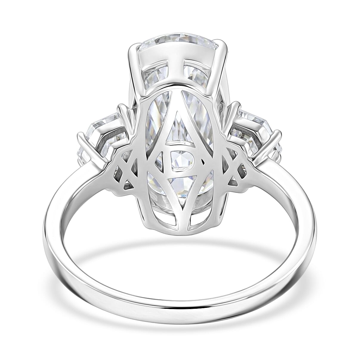 D'Joy - Moissanite Trilogy Ring in Rhodium Overlay Sterling Silver  7.00 Ct.