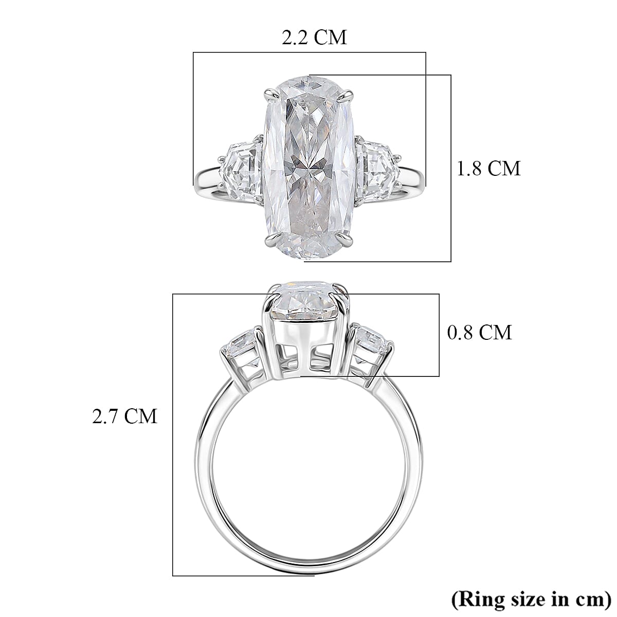 D'Joy - Moissanite Trilogy Ring in Rhodium Overlay Sterling Silver  7.00 Ct.