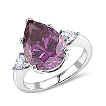 D'Joy - Pink Moissanite & White Moissanite Trilogy Ring in Rhodium Overlay Sterling Silver 5.77 Ct.