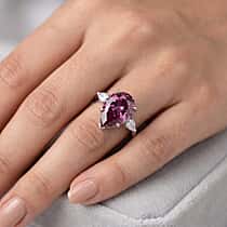 D'Joy - Pink Moissanite & White Moissanite Trilogy Ring in Rhodium Overlay Sterling Silver 5.77 Ct.