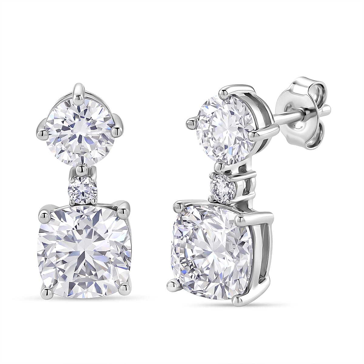 D'Joy - Moissanite Dangling Push Back Earring in Rhodium Overlay Sterling Silver 6.68 Ct.