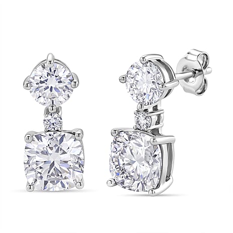 D'Joy - Moissanite Dangling Push Back Earring in Rhodium Overlay Sterling Silver 6.68 Ct.